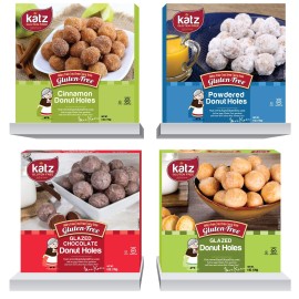 Katz Gluten Free Snacks Donut Holes Variety Pack | Powdered, Glazed, Glazed Chocolate, Cinnamon | Dairy Free, Nut Free, Soy Free, Gluten Free | Kosher (1 Pack of each)