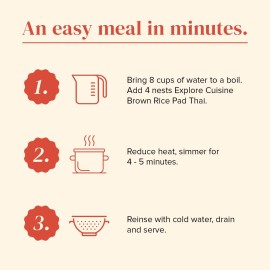 Explore Cuisine Organic Brown Rice Pad Thai Noodles - 8 Oz, Pack Of 6 - Easy-To-Make Noodles - Gluten Free, Vegan, Kosher
