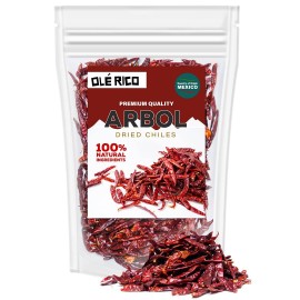 Dried Whole Red Chili Peppers 16oz - Chile de Arbol Dried Peppers, Premium Dried Chiles, Spicy Hot Heat, Use in Mexican, Chinese and Thai Dishes, Packaged in Resealable Kraft Bag by OL RICO
