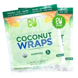 Nuco Duo Certified Organic, Paleo, Gluten Free, Vegan Non-Gmo, Kosher Raw Veggie Coconut Wraps Moringa Flavor No Salt Added Low Carb And Yeast Free 10 Count (Two Packs Of Five Wraps Each)