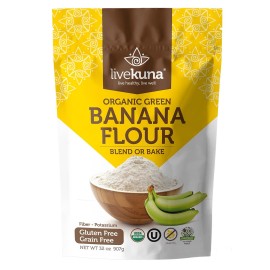 Livekuna Organic Banana Flour - 100 Natural Non-Gmo Green Banana Flour, Gluten-Free Grain-Free All-Purpose Wheat Flour Alternative - Great For Baking, Cooking, Keto Paleo Diets, 32 Oz