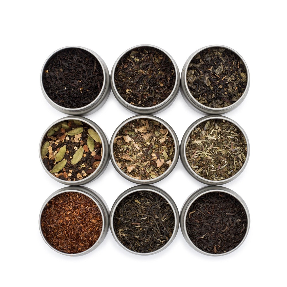 Golden Moon Tea LOOSE LEAF TEA SAMPLER - 9 Variety Pack - Organic Tea Sampler Gift Set - Black Tea, Green Tea, White Tea, Herbal Tea