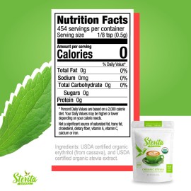 Stevita Organic Stevia - 8 Oz Pouch - All-Natural Stevia Extract, Natural Sweetener, No Calories - Usda Organic, Non-Gmo, Vegan, Kosher, Keto, Paleo, Gluten Free - 454 Servings