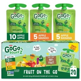 Gogo Squeez Fruit On The Go Variety Pack, Apple, Mango & Banana, 3.2 Oz (Pack Of 20), Unsweetened Fruit Snacks For Kids, Gluten Free, Nut Free And Dairy Free, Recloseable Cap, Bpa Free Pouches