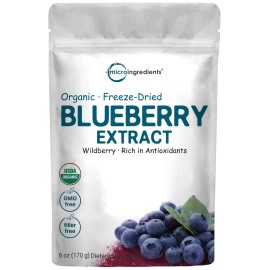 Sustainably Canada Grown, Organic Blueberry Extract 50:1 Concentrated Powder, 6 Ounce, Wild Grown And Freeze Dried, Natural Flavor For Beverage, Smoothie And Baking, No Gmos