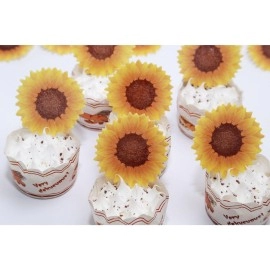 Georld Edible Cake Topper Wafer Sunflower Cupcake Decoration By Wafer Paper  36 Counts Flat Not 3D