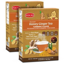 Pocas Honey Ginger Tea - Instant Tea Powder Packets Wturmeric Ginger Honey Crystals Tea, Non-Gmogluten Freecaffeine Free Tea, 40 Count (Pack Of 2)