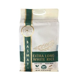 Pride Of India - Extra Long Indian Premium White Basmati Rice, 10 Pound (4.54 Kilo) Reclosable Bag - Naturally Aromatic, Aged, Flavorful, Slender, Non Sticky Grains - Great Value For Money