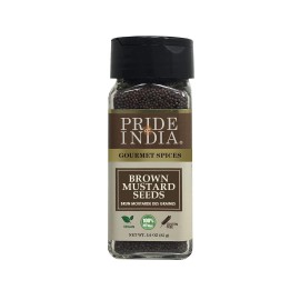 Pride Of India - Brown Mustard Seed Whole - Gourmet Indian Spice - Hot & Spicy Flavor - Ideal Seasoning For Sauces/Dips/Spice Blends - Easy To Use - 2.5 Oz. Small Dual Sifter Bottle
