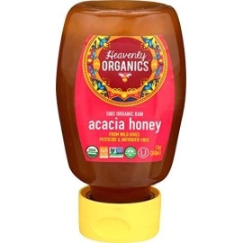 Heavenly Organics 100% Organic Raw Acacia Honey (12 Oz Squeeze Bottle) Made From Wild Beehives & Free Range Bees Dairy Nut Gluten-Free Kosher