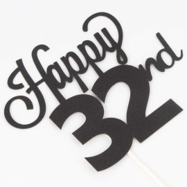 Lingteer Happy 32Nd Birthday Black Cake Topper - Cheers To 32Nd Birthday 32 Years Old Birthday Party Gift Decorations Sign.