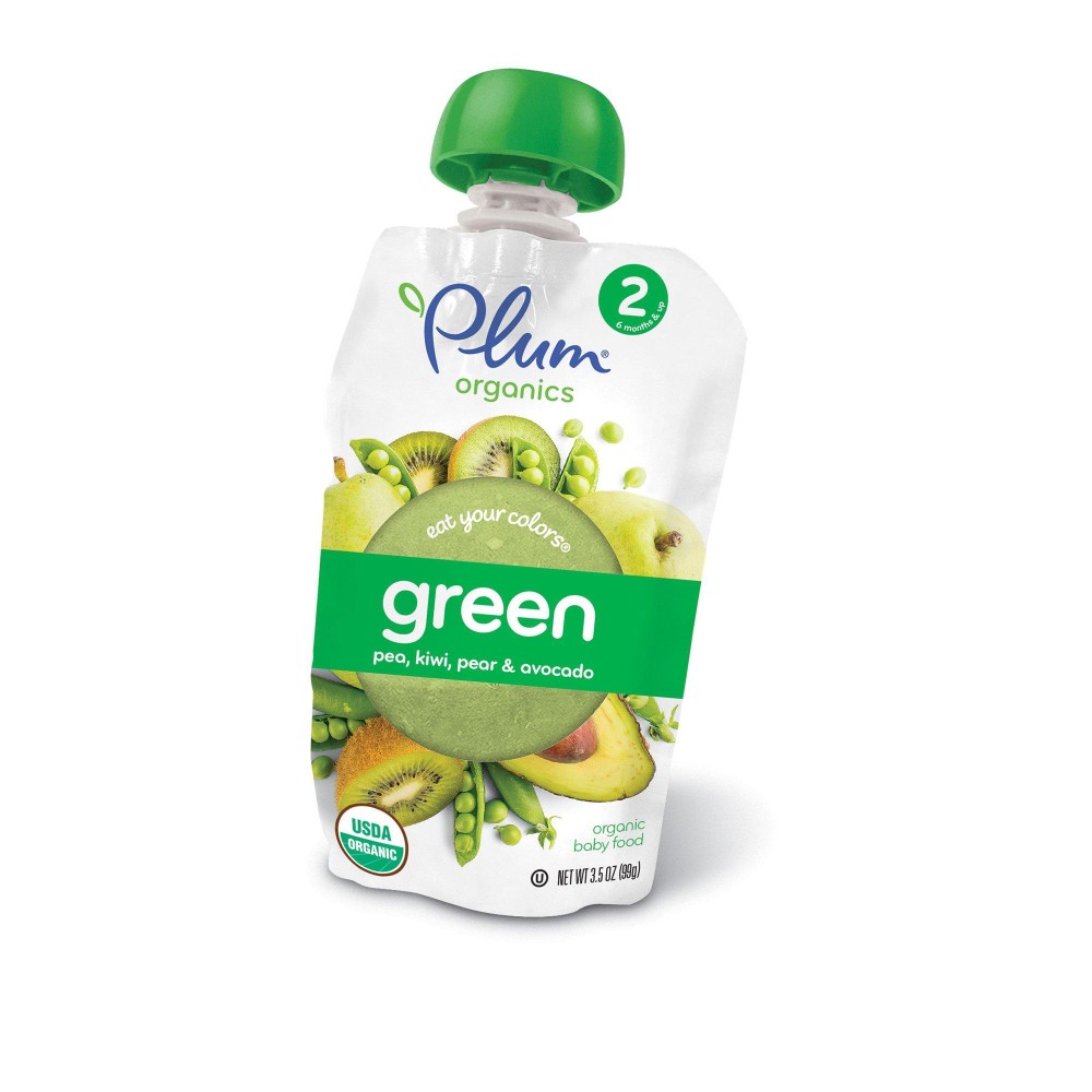 Plum Organics Stage 2 Eat Your Colors Green Organic Baby Food Pea Kiwi Pear & Avocado 3.5 Oz