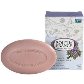Violet Bouquet Natural Bar Soap By South Of France Natural Body Care | Triple-Milled French Soap With Organic Shea Butter + Essential Oils | Vegan, Non-Gmo Body Soap | 6 Oz Bar