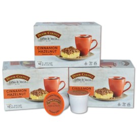 Door County Coffee - Cinnamon Hazelnut, Cinnamon Hazelnut Flavored Ground Coffee - Medium Roast, Single Serve Cups - 30 Count