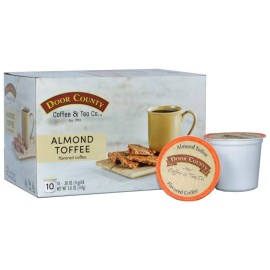 Door County Coffee - Almond Toffee, Almond Toffee Flavored Coffee - Medium Roast, Single Serve Cups - 10 Count