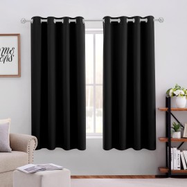 Homeideas Blackout Curtains 42 X 63 Inch Length Black Set Of 2 Panels Room Darkening Bedroom Curtains, Thermal Grommet Light Blocking Window Curtains For Living Room