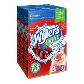 Wylers Light Singles To Go Powder Packets, Water Drink Mix, Cherry, 8 Packets Per Box, 24 Total Packets (Pack Of 3)