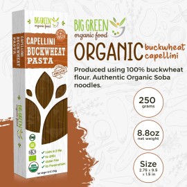 Big Green Organic Food- Organic Buckwheat Capellini, 8.8Oz, 100% Buckwheat, Gluten-Free, Non-Gmo (5 Pack)