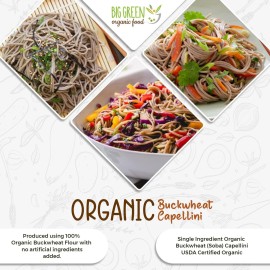 Big Green Organic Food- Organic Buckwheat Capellini, 8.8Oz, 100% Buckwheat, Gluten-Free, Non-Gmo (5 Pack)