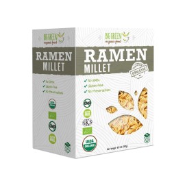 Big Green Organic Food- Organic Millet Ramen, Gluten-Free, Lectin-Free, Non-GMO, Vegan, 6g of Protein, Wheat and Rice Alternative, 10.5 oz (5)
