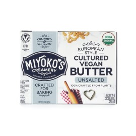 Miyokos Creamery Organic European Style Vegan Butter, Cultured Plant Milk Based, Unsalted, 8 Oz Stick (1-Pack)