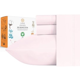Sleep Mantra 100 Organic Cotton Bed Sheet Set - Crisp And Cooling Percale Weave, Soft Breathable, Eco-Friendly, 4 Piece Bedding Set, Deep Pocket With All-Around Elastic, (King, Blush Pink)