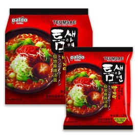 Paldo Fun & Yum Extra Hot Spicy Instant Noodles With Soup, Pack Of 20, Teumsae Ramen With Spicy Broth, Best Oriental Style Korean Ramyun, Spicy Ramen Challenge, K-Food, , Family Pack 120G X 20