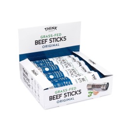 Think Jerky, Original Grass-Fed Beef Sticks (0.5 Ounce Sticks, Pack of 20 Sticks) - Sugar Free, Gluten Free, Non GMO, No Nitrates, Keto Friendly, Paleo, High Protein, Low Carb