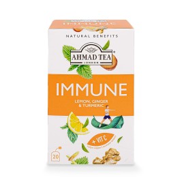 Ahmad Tea Herbal Tea, Lemon, Ginger, Turmeric, & Vitamin C Immune Natural Benefits Teabags, 20 Ct (Pack Of 6) - Decaffeinated & Sugar-Free
