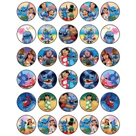 30 X Edible Cupcake Toppers Themed Of Lilo And Stich Collection Of Edible Cake Decorations  Uncut Edible On Wafer Sheet