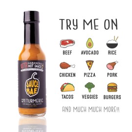 Sauce Bae Hotter Habanero All-Natural Hot Sauce, 5 Fl Oz - Hint Of Sweetness With More Heat - Made Of Pineapple, Turmeric & Ghost Pepper - No Added Sugars Or Artificial Ingredients