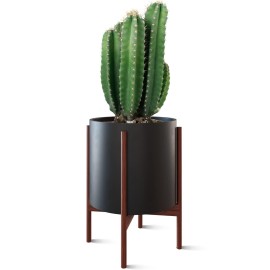 Omysa Planter With Stand - 12 Inch Large Plant Pot With Stand For Indoor Plants Flowers - Ceramic - Modern Mid Century Style - Black