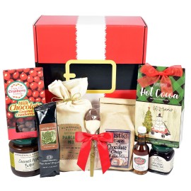 Gift Basket Village North Pole Nibbles, Breakfast Gift Box with Buttermilk Pancakes, Muffins, Gourmet Jam, Maple Syrup & More, 9 Piece Set