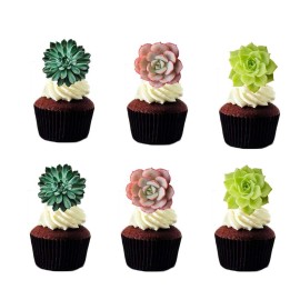 Georld 24Pcs Edible Cupcake Toppers Succulents Hawaiian Party Cake Summer Decoration,Not 3D 