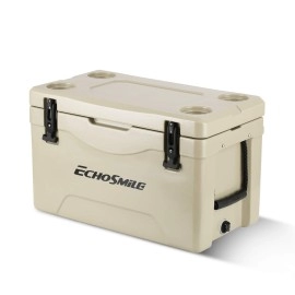Echosmile 40 Quart Rotomolded Cooler Khaki Cooler Box, Portable Ice Cooler With Durable Handles, Cup Holders,5 Days Ice Chest, Great Gift For Outdoor Golf, Camping, Picnic, Sea Fishing