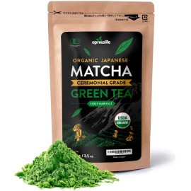 Premium Matcha Green Tea Powder - Organic Japanese Origin Ceremonial Grade Matcha - First Harvest from Japan - [3.5 Ounce] - Japanese Macha Tea - by AprikaLife