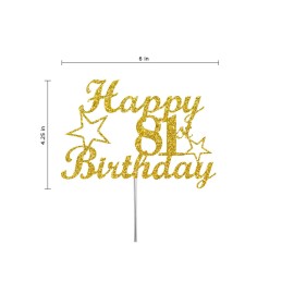 81 Birthday Cake Topper Gold Glitter, Party Decoration Ideas, Premium Quality, Sturdy Doubled Sided Glitter, Acrylic Stick. Made In Usa (81St)