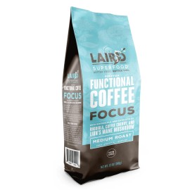 Laird Superfood Focus Coffee, Medium Roast Ground Coffee Infused With Functional Mushrooms And Botanical Adaptogens, 12 Oz. Bag