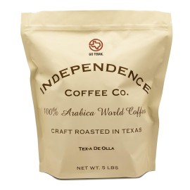 Independence Coffee Co. Tex-A De Olla Mexican Style Cinnamon And Brown Sugar Flavored Light Roast Whole Bean Coffee, 5 Pound Bag
