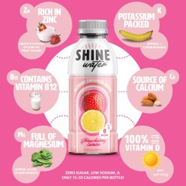 Shinewater Strawberry Lemon - Pack Of 12 (16.9 Fl Oz Each) - Naturally Flavored Electrolyte Water With Vitamin D, Powerful Hydration And Plant-Based Antioxidants, Zero Sugar, Low Calorie!
