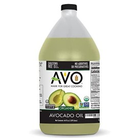 Avo Organic 100% Avocado Oil Frying, Baking, Non-Stick Sautaing, Salads, Vinaigrette, Marinades, Pan Coating, General Cooking 64 Fl-Oz (Half A Gallon), No Preservatives Added, Naturally Processed