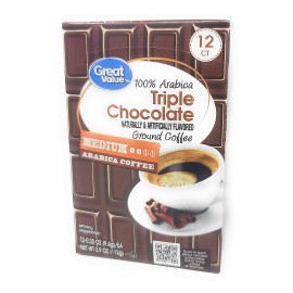 Great Value 100 Arabica Triple Chocolate Naturally & Artificially Flavored Ground Coffee 12 Counts - 3.9 Oz (112G) - Medium Arabica Coffee,0.33 Ounce (Pack Of 12)