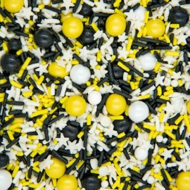 Bumble Bee Sprinkles For Cake Decorating And Baking Cookies, Cupcakes - Edible Batman Sprinkles And Bee Cake Decorations In Yellow Black White Jimmies, Nonpareils, Sugar Crystal, And Pearl Sprinkles