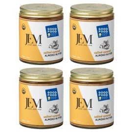 Jem Organics Salted Caramel Sprouted Almond Nut Butter, Organic, All Natural, Gluten-Free, Vegan, Paleo, Keto Snack, 6 Oz Jar, 4-Pack
