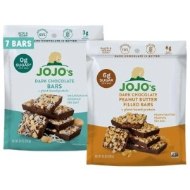JOJO's Dark Chocolate Peanut Butter Filled AND Macadamia Coconut Sea Salt Bars Made with Plant-Based Protein, Low Sugar, Low Carb, Vegan, Paleo & Keto Friendly, Healthy Snack, 2 Bag Bundle, 8.4oz Bags, 2 Count (14 Bars)