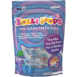 Zollipops Blue Raspberry-Grape Duo Pops, Sugar-Free, Allergy-Free, Vegan, Keto & Diabetic Friendly, Clean Teeth Candy, Blue-Purple