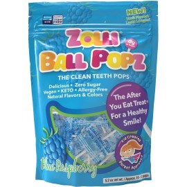 Zollipops Zolli Ball Popz Blue Raspberry, Sugar-Free, Allergy-Free, Vegan, Keto & Diabetic Friendly, Clean Teeth Candy
