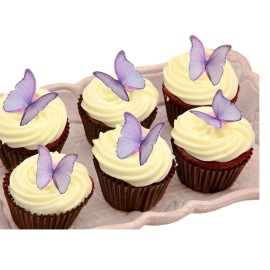Weraru 48Pcs Edible Wafer Paper Butterflies Cupcake Topper Purple Cake Decorations