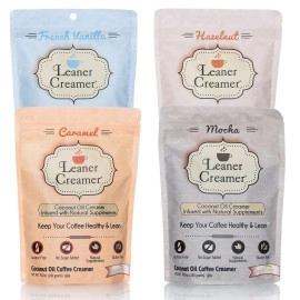 Leaner Creamer Non-Dairy Sugar Free Coffee Creamer Powder Perfect Coconut Oil Non-Dairy Powder To Naturally Cream And Sweeten Coffee, Smoothies, Protein Shakes & More Ideal Flavoring For All Diets(Variety Pack, 987 Oz (Pack Of 4))