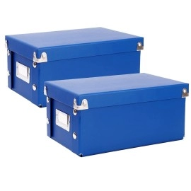 Snap-N-Store Index Card Holder - Collapsible Organizer Box Fits 1100 4X6-Inch Flash Cards - Business, Recipe, Or Note Card Storage Boxes - 2 Pack, Classic Blue